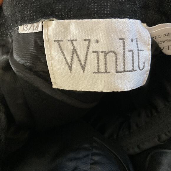 Vintage 2pc Black Checkered Leather Skirt Suit Size Medium Power Suit Office - Picture 10 of 10